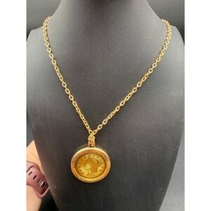 Vintage Gold Tone Liberty Coin Pendant Necklace‎ Statement Jewelry